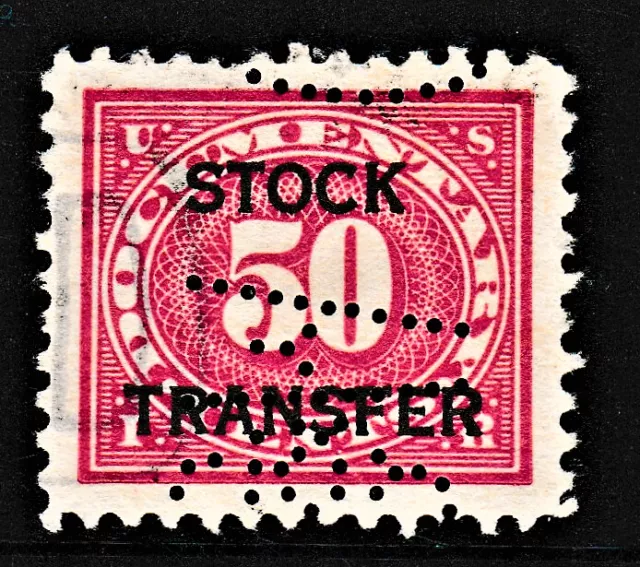 Miss perforated Perfin 50c carmine rose "Issue: Revenue - Stock Transfer" 1918