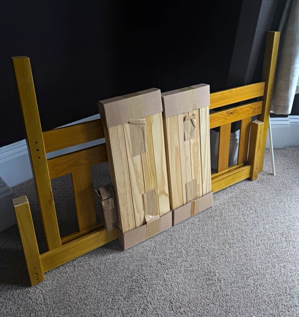 WOOD DOUBLE BED Frame Parts with Slats, Headboard & Footboard Panels ...