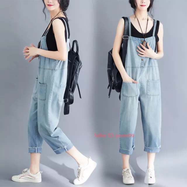 Womens Loose Denim Overalls Bib Pants Jeans Jumpsuits Rompers Dungarees Trousers