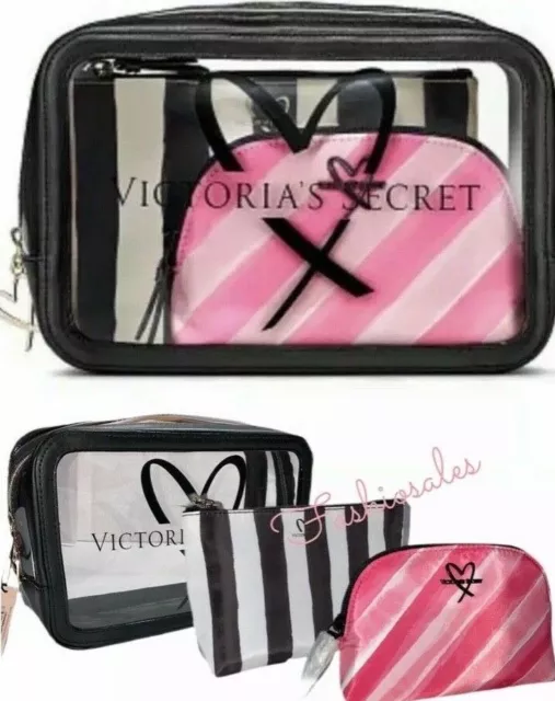 Victoria's Secret Tote Bag 2 Piece Set Black With Silver Sequins Rare