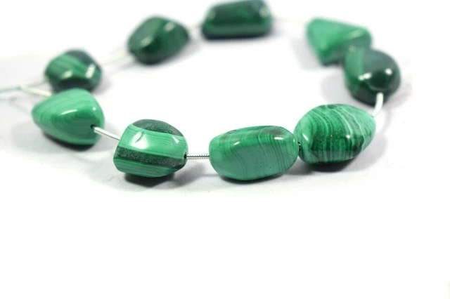 A+++ 9Pcs Natural Malachite Smooth Tumble Healing Gemstone Beads 8" For Jewelry