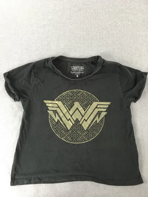 Wonder Woman Womens T-Shirt Size S Black DC Comics Superhero Logo Top