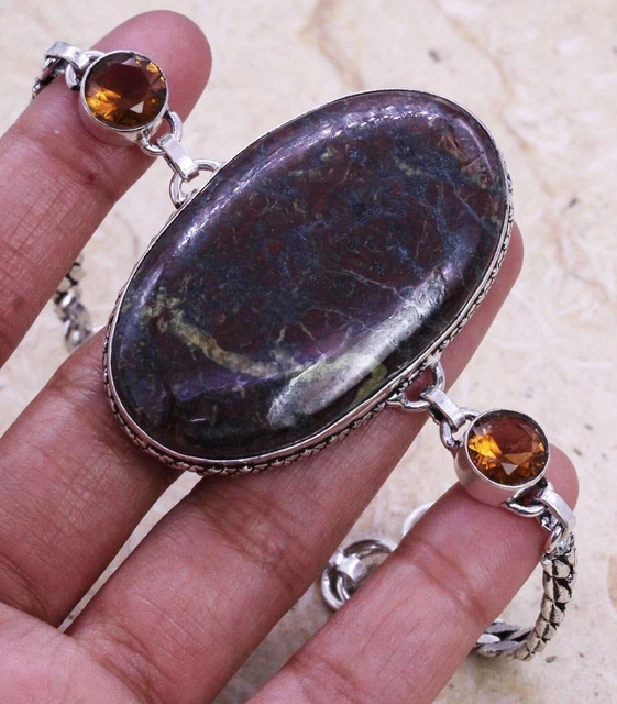 Charming Dragon Jasper 925 Silver Plated Handmade Bracelet of 7.5" Ethnic Gift