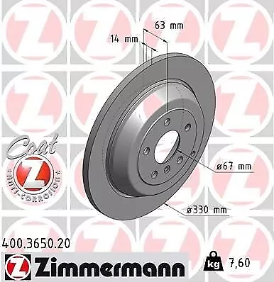 2x ZIMMERMANN 400.3650.20 Coat Z Disque de frein 330mm