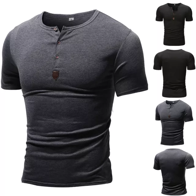 Herren Basic Top T-Shirt Kurzarm Slim Fit Sommertop Tee Shirt mit Knopfleist DE