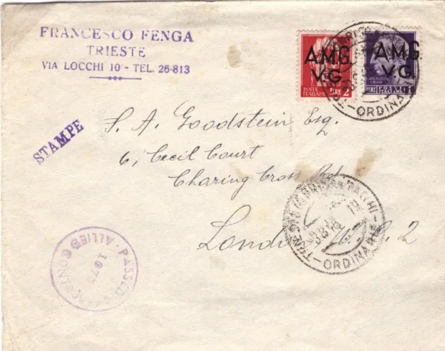 Italia, Venezia Giulia Amg Vg: Lettera Per Londra Con L. 1 + 2. Censura