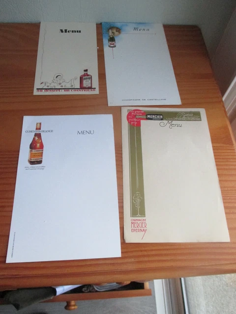 4 Anciens Menus Publiciutaires Vierges Champagne Cointreau Cusenier