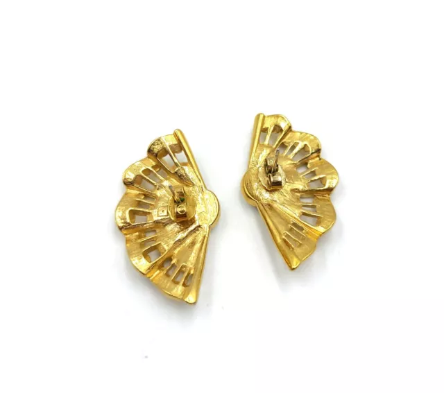 Goldtone & Faux Pearl Lacey Filigree Fan Fashion Stud Earrings 3