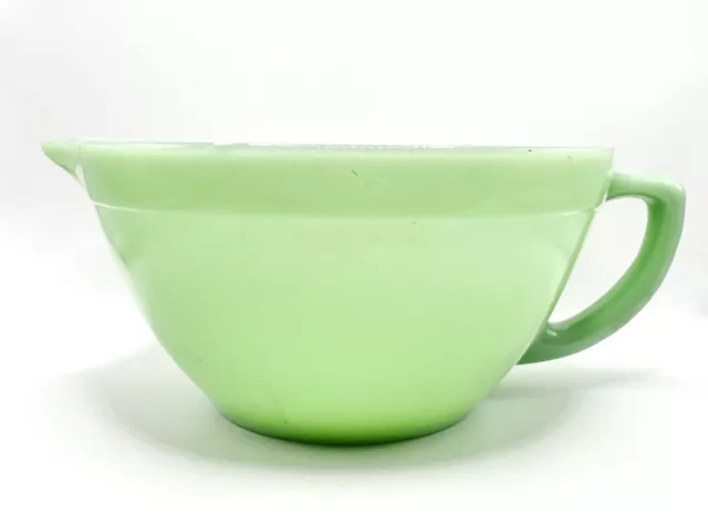 Vintage Fire King Green Jadeite Oven Ware Mixing Batter Bowl with Spout Handle