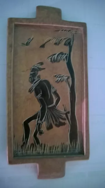 OLD VINTAGE "HAND CURVED SCENE TRAY " Made in KENYA  3 1/8" X 6 7/8" , 9.4 Oz.