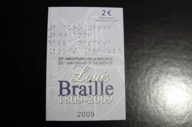 ITALIEN 2009 - 2 Euro  stgl.  LOUIS BRAILLE Blister Coincard