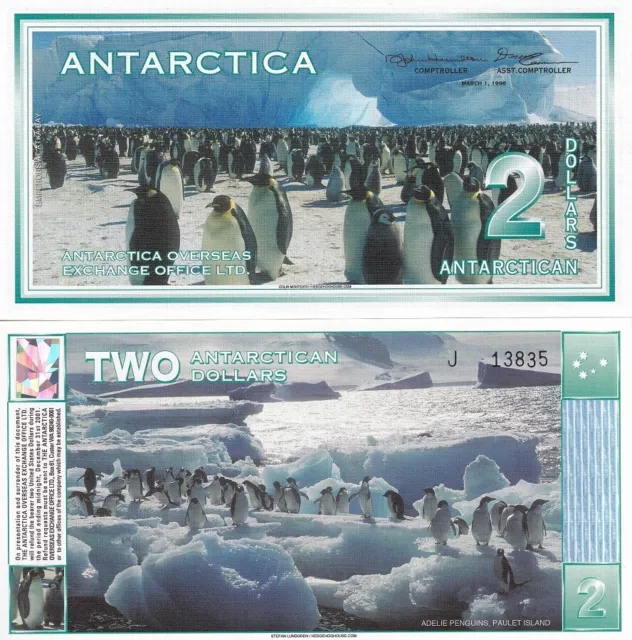 Antarctica 2 Dollars 1996 2009 New PENGUIN UNC