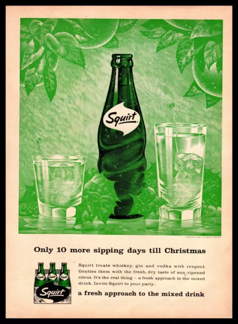 1964 Squirt Soda Bottle 6-Pack Christmas Mixed Drinks Cocktails Vintage Print Ad