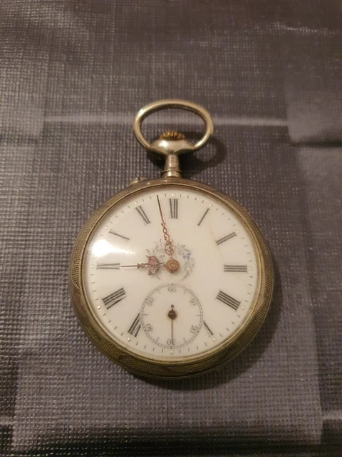 Montre à Gousset Ancienne En Argent Fin - Fonctionne Avec Sa Clé - Cadran émaillé Blanc - Occasion