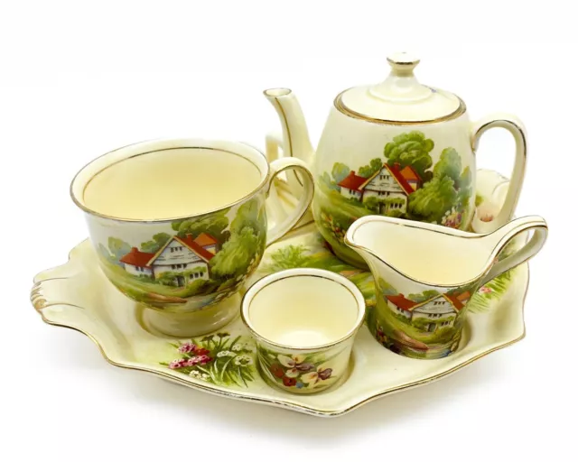 Vintage Royal Winton Grimwades Red Roof Cottage 6pc Breakfast Set for One