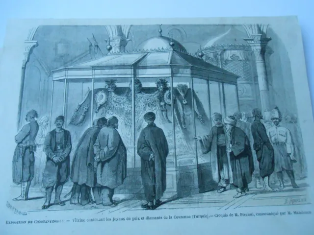 1863 Engraving - Constantinople Display Case Containing Price Jewels & Diamonds