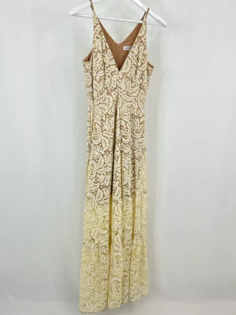 DRESS THE POPULATION Women Size M White & Gold Floral Lace Melina Maxi Dress