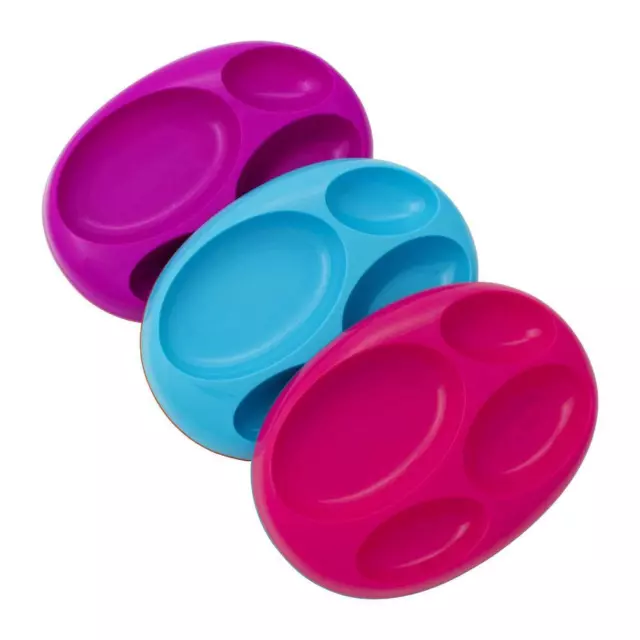 Boon Edgeless Nonskid Divided Plate, 3 Pack (Purple/Blue/Pink) Boon