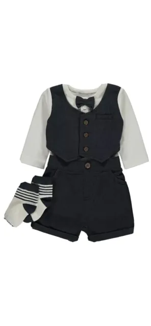 baby boy 3 piece outfit set waiscoat shorts bow tie suit formal 18-24 months new