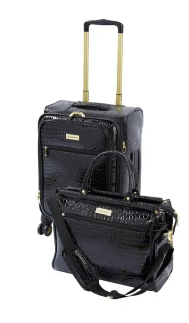 New Samantha Brown 22" Croco Spinner & Dowel Bag Luggage Travel Set - BLACK