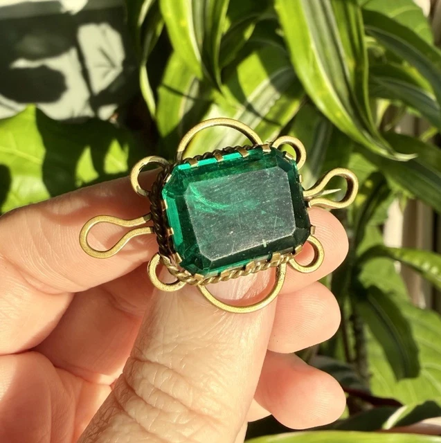 Broche Barrette émeraude Sertie Clos - Pierre Brillante Vert Or Fixe Doré Argenté - Occasion