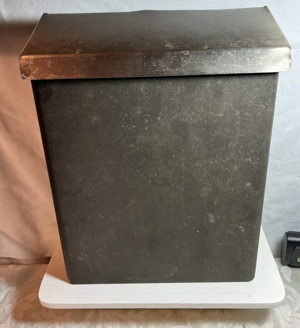 Vintage flip-top wall mounted black steel mailbox, 9.5”x12.5”