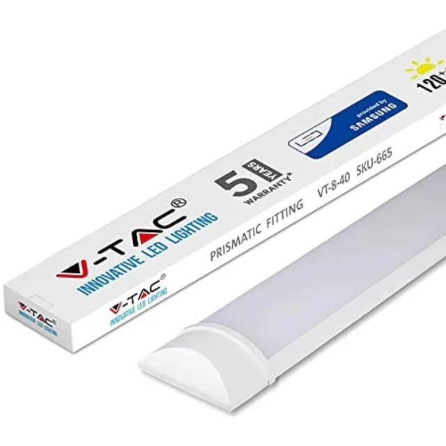 V-Tac Led 4Ft 40W Striplight Batten Fitting Light Tube Slim White 6400K Vtac