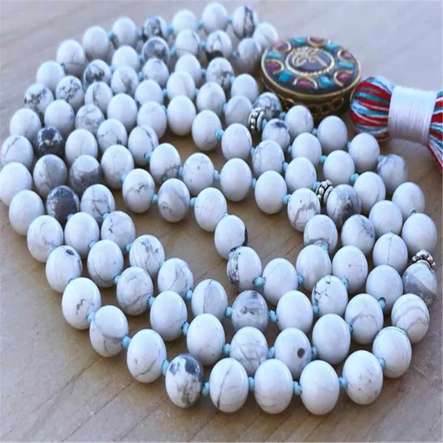 8mm Natural Howlite 108 Beads Mala bracelet Nepal pendant Beaded Relief Gift 2