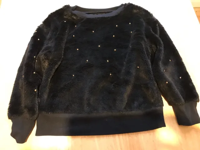 Girls River Island Black Fluffy Jumper - Age 5-6 Years - Good Condition