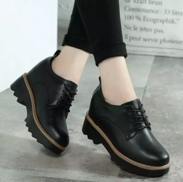 Women's Fashion Sneakers High Heel Lace Up New Shoes Platform Wedge Korean Pumps
