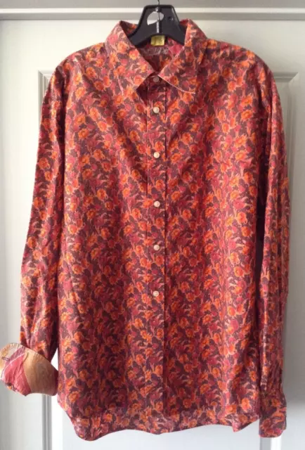 Robert Graham Flip Cuff Dress Shirt FLoral Classic Fit Long Sleeve Mens 2 XL