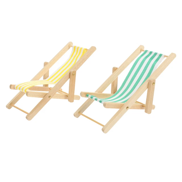 2 pz mini sedie a sdraio cose miniatura mobili da spiaggia in legno