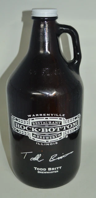 Glass Beer Growler 64 oz Rock Bottom Brewery Warrenville Illinois T Britt Empty