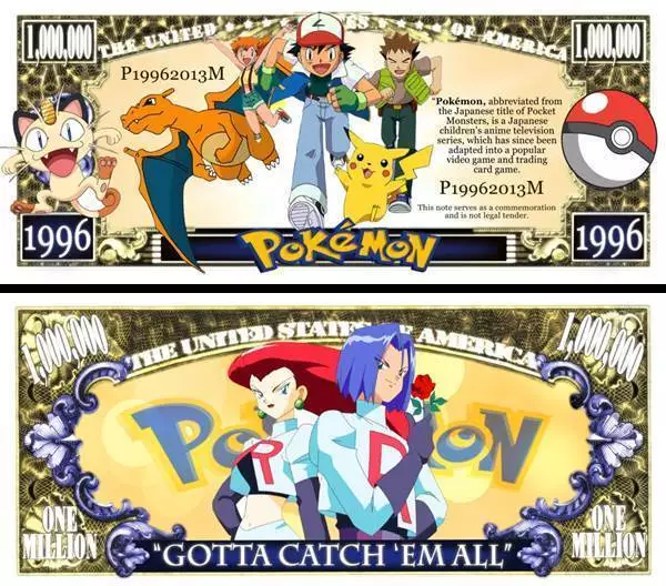 POKEMON - BILLET MILLION DOLLAR US ! PIKACHU Série Jeu Vidéo Manga Dessin animé