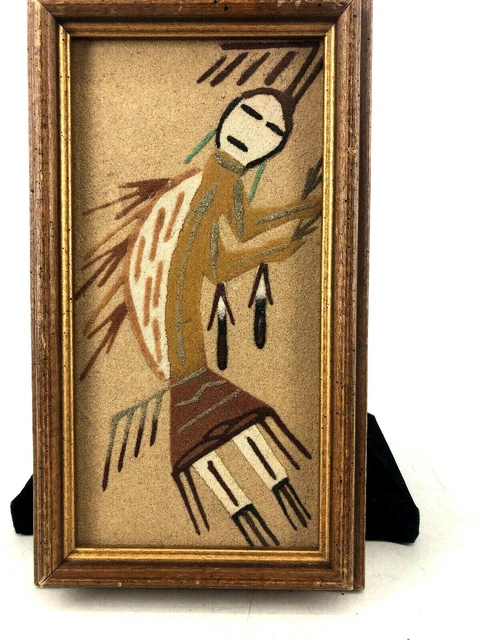 Native American Navajo Standard Sand Art Picture Framed w Paperowrk 9x5