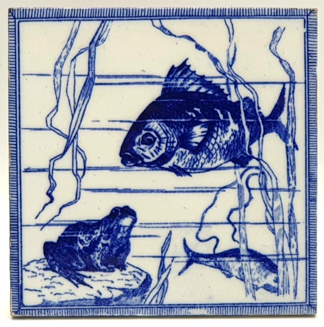 Aesthetic Transfer-Printed Tile Minton, Hollins & Company Fish Motif C1880 AE8