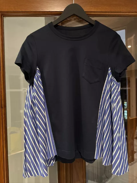 Genuine Ladies Sacai Navy & Blue Striped  Top/T Shirt - Size 3