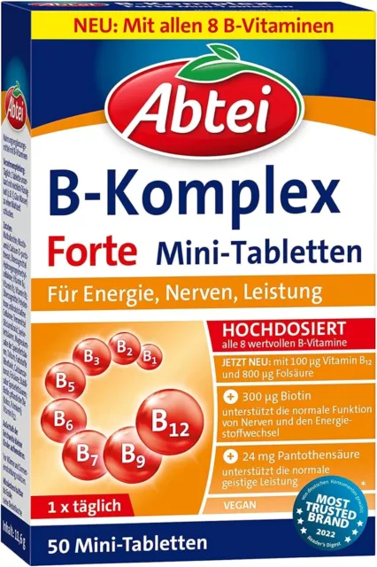 ✅ Abtei B-Komplex forte, hochdosiert, für Energie Leistung, Vitamin, 50 Dragees