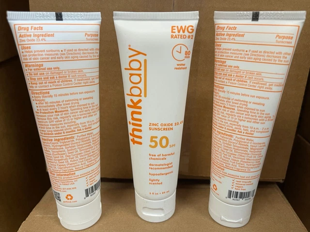 Thinkbaby Baby Sunscreen, Water Resistant , SPF 50+ 3oz (Pack of 3)  Exp 02/2025