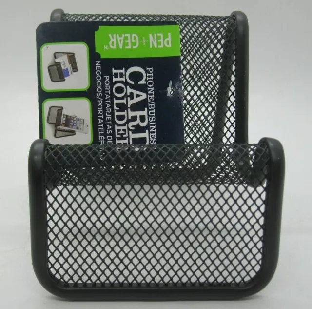 Office Desk Metal Wire Mesh Business Card Display Holder or Phone Stand Black