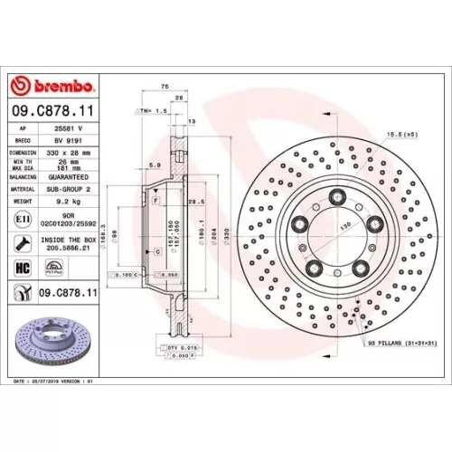 2 Bremsscheibe BREMBO 09.C878.11 PRIME LINE - UV Coated