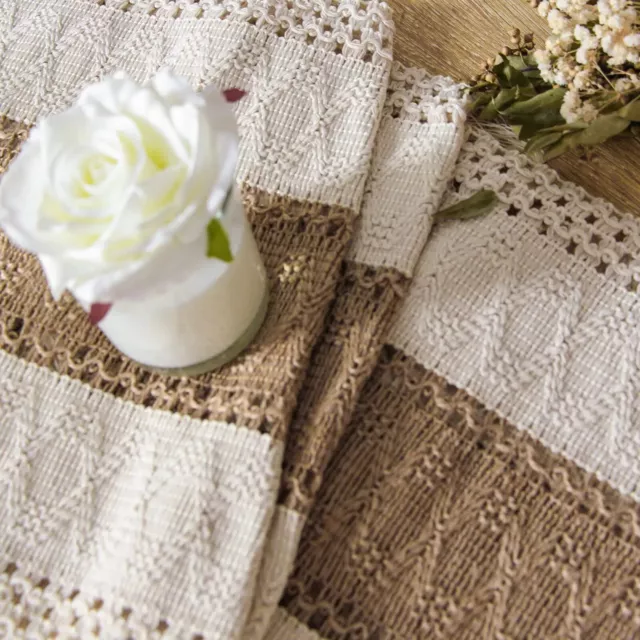 Table Runner for Home Decor Cream & Brown Farmhouse Table Runner with Tassels 2