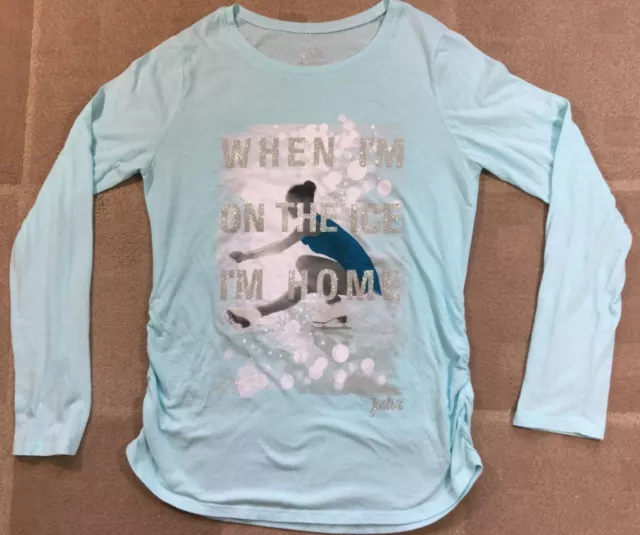 Justice Girls Sz 18 Light Blue"When I'm On The Ice I'm Home" Long Sleeve T-Shirt