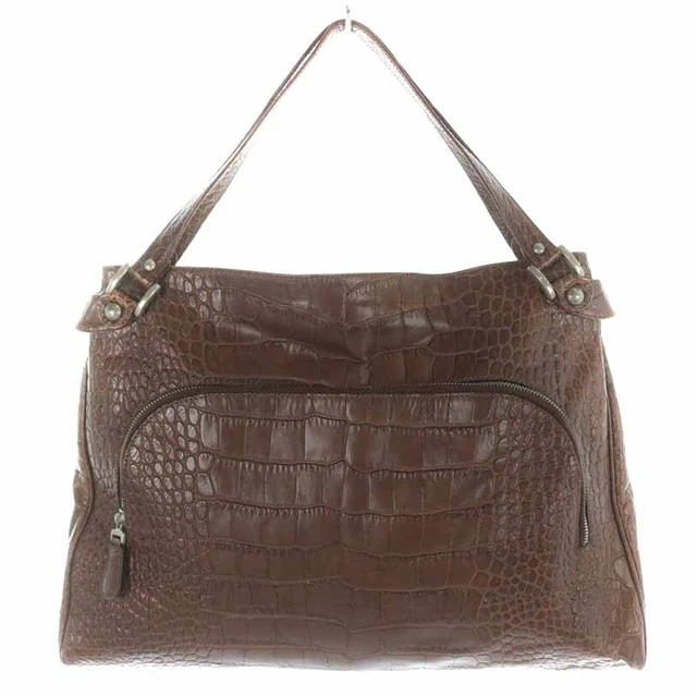 Marni Tote Bag Handbag Leather Croc Embossed Tea Brown /Yi40 Women