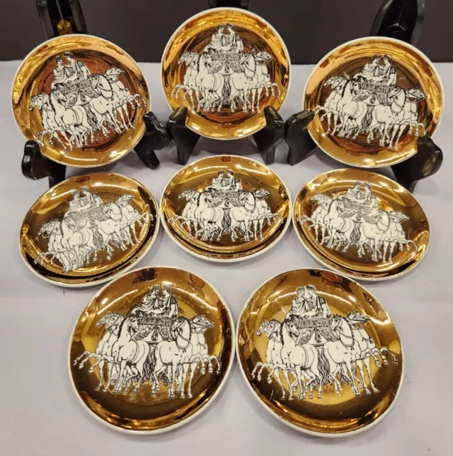 Fornasetti Milano Vintage Golden Roman Chariot Coasters Saks Fifth Ave Set of 8 Fornasetti Milano Vintage Golden Roman Chariot Coasters Saks Fifth Ave Set of 8
