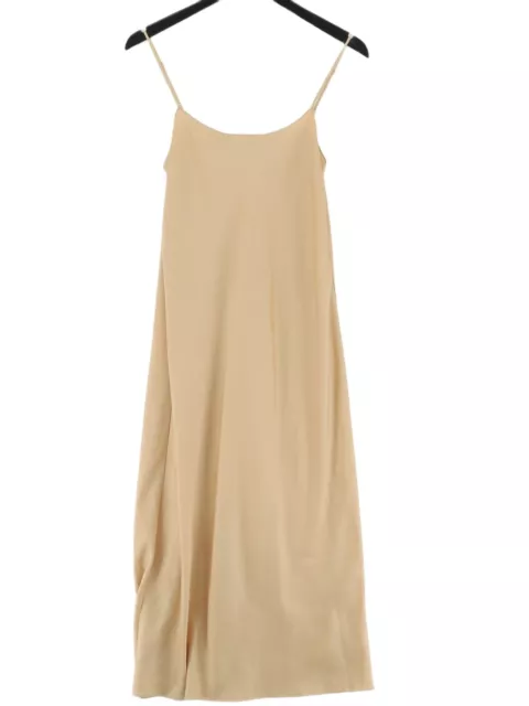 Vince Women's Midi Dress M Cream 100% Silk Sleeveless Midi Round Neck A-Line