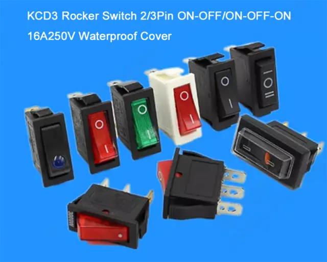 KCD3 Rocker Switch 2/3Pin ON-OFF/ON-OFF-ON Power Switch 16A250V Waterproof Cover