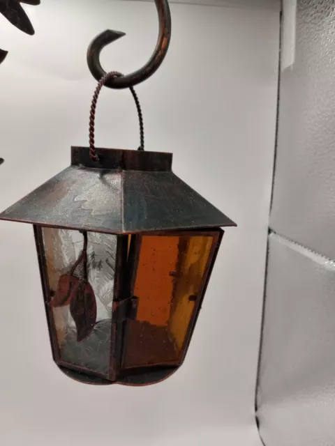 Metal Candle Holder Lantern Tea Light Frog Dragonflies Leaves 14.5" 2