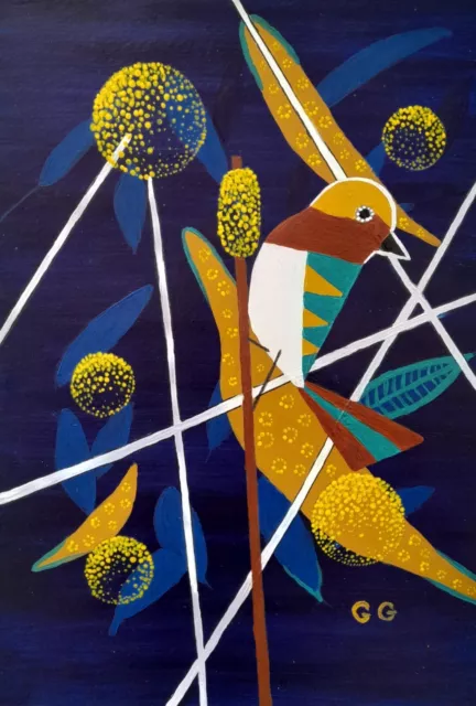 Original Retro abstract acrylic bird painting  - 20x30 cm-8x12 inches