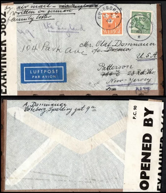 Sweden c1940 4 Airmail Passed by Censor Covers to USA Postal History 3